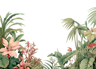 Obraz premium PNG Tropical botanical landscape border of hippo flower plant tree.