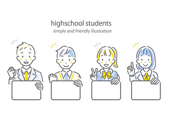 将来や志望校について考える高校生　シンプルでお洒落な線画イラスト
