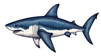 Obraz premium Illustration of a shark on a white isolated background.