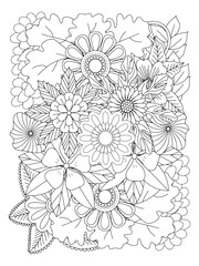 Obraz premium Flower pattern. Vector doodle flowers in black and white. Page adult coloring book. Coloring Flower Page.