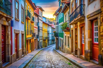 Fototapeta premium Braga's vibrant facade captured in miniature by tilt-shift photography.