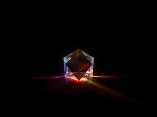 Crystal prism flare light on black background. 