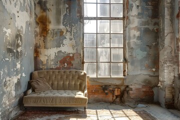 Weathered Industrial Interior Design with Vintage Textile Furnishings and Grungy Brick Walls
