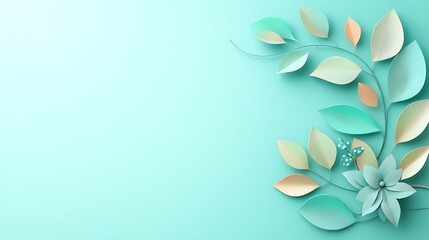 Obraz premium Paper flower and leaves on a blue background.