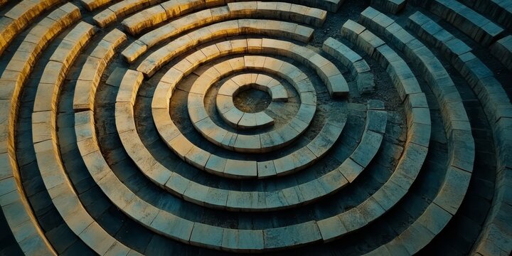The Labyrinth's Embrace: A mesmerizing spiral labyrinth carved into stone, with intricate patterns and a central focal point that invites contemplation and introspection.  
