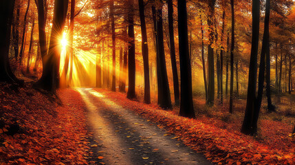 Colorful autumn park with fallen leaves