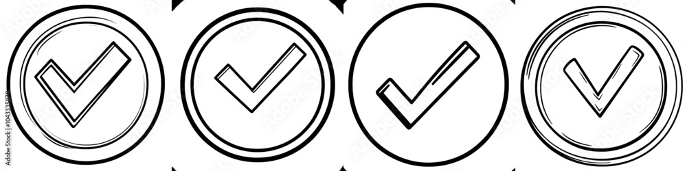 Poster icons set with check mark icons, check box icons, and a check list symbol in a check box frame, mode
