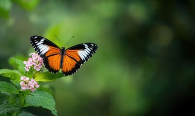 Obraz premium A beautiful orange and black butterfly with white markings perched on a pink flower.