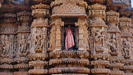 Carvings of Hindu deities on Jasmalnathji Mahadev Temple, Asoda, Mehsana, Gujarat, India.