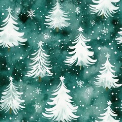 pattern, seamless pattern, white Christmas trees on a green background, Christmas pattern