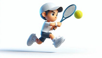 Cartoon Tennis Player Serving a Ball.