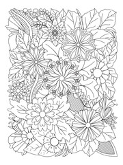 Doodle flowers. Flower pattern. Vector doodle flowers in black and white. coloring book and  page for adults.