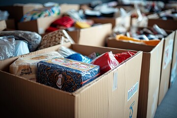 Close up Boxes of stuff preparing to donate to charity, Generative AI