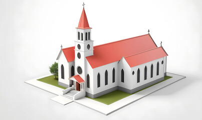 3D model design of a church on white background.
