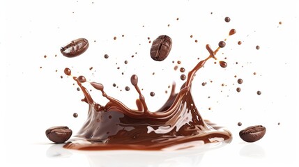 Fototapeta premium Coffee Splash with Coffee Beans on White Background