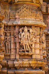 Fototapeta premium Carving of Lord Brahma on Shamlaji Vishnu Temple, Aravalli District, Gujarat, India.