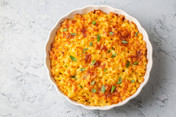 Traditional North American dish. Baked pasta with cheese.