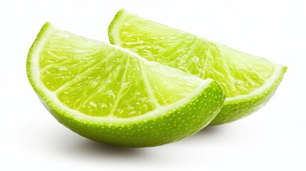A fresh slice of lime with vibrant green color, centered on a white background