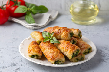 Turkish Tepsi Boregi, Round Borek, Tray pastry (Turkish name; rulo borek - sigara boregi)