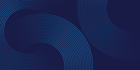 Abstract blue geometric lines glowing on dark blue background. Modern shiny blue circle lines pattern. Futuristic technology concept. Suitable for cover, poster, banner eps 10.