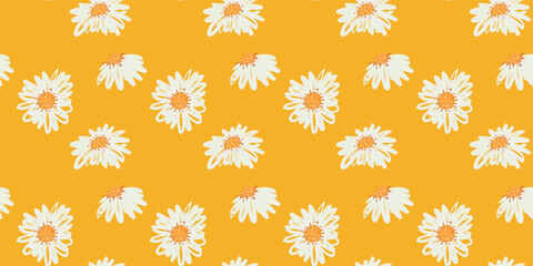 A delicate and abstract floral pattern featuring chamomiles. Perfect for paper, fabric, or digital projects.