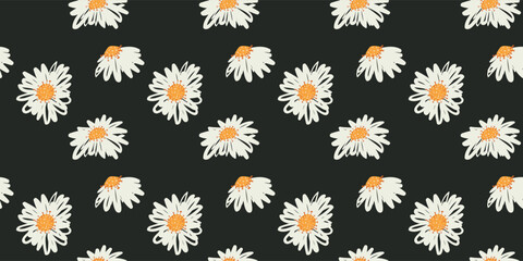 A delicate and abstract floral pattern featuring chamomiles. Perfect for paper, fabric, or digital projects.