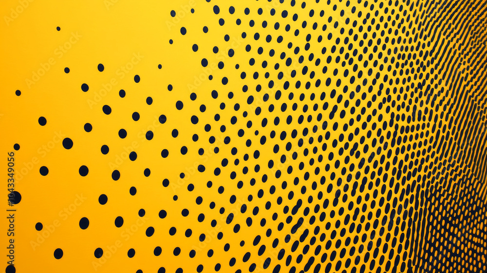 Poster a yellow background with a cool, abstract pattern made of black dots. it's simple and modern, perfec