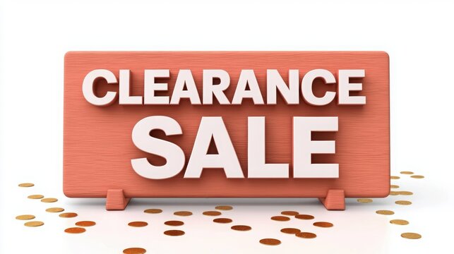 Promotional clearance sale sign with golden coins, perfect for showcasing discounts and special offers in retail advertising.