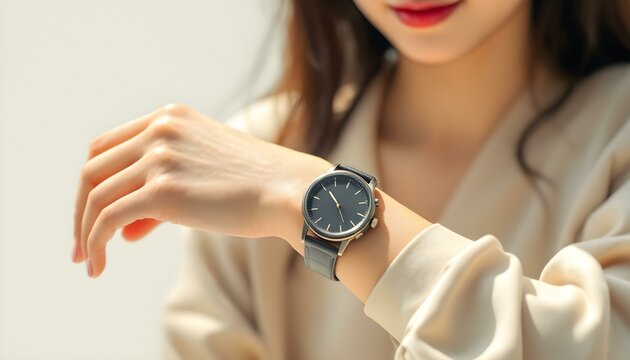 女性　手　時計　スマートウォッチ