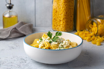 Delicious dishes; Cheese Sauce Penne Pasta (Turkish name; peynirli makarna)