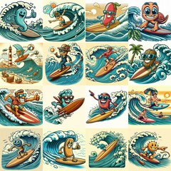 Cartoon surf on waves. AI generated illustration