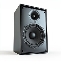 Fototapeta premium Black speaker, perspective view isolated on a white background