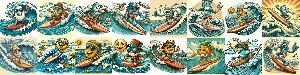 Cartoon surf on waves. AI generated illustration