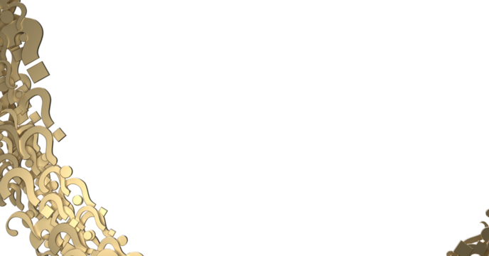 Infinite question marks on a plane, original three dimensional illustration.