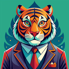 A bold and stylish illustration of a tiger wearing a suit. This captivating image combines the power and grace of a tiger with the sophistication of a dapper gentleman.
