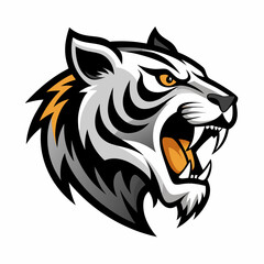 A powerful and fierce white tiger head illustration, perfect for adding a touch of wildness to your designs. This vector graphic is ideal for sports teams, logos.