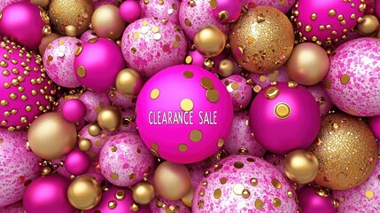 Vibrant decorative balls in pink and gold with a 'Clearance Sale' theme, perfect for festive promotions and marketing.