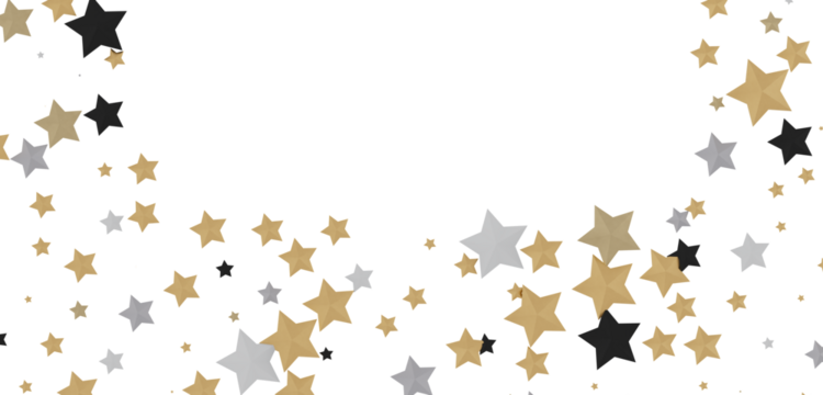 XMAS Banner with golden decoration. Festive border with falling glitter dust and stars.