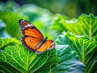 Obraz premium Delicate wings alight on emerald cabbage.