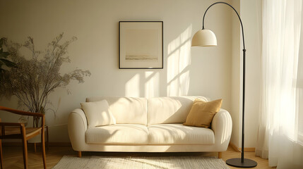 Minimalist Standing Lamp with Adjustable Arm in Modern Interior Setting