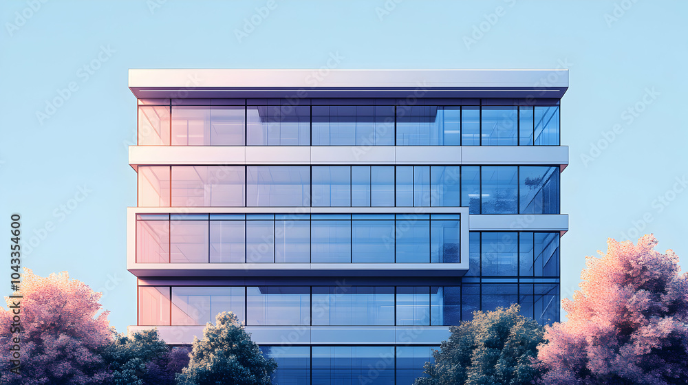 Poster minimalistic blueprint design of a multi-story office building featuring clean lines and structural 
