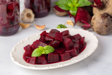 Pickled red beet in a bowl