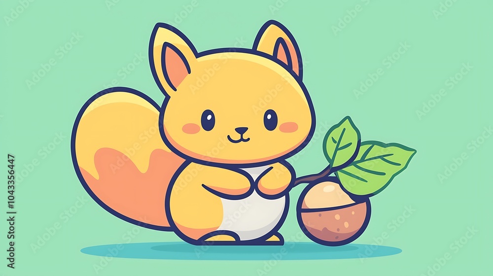Poster cute squirrel with acorn on soft background