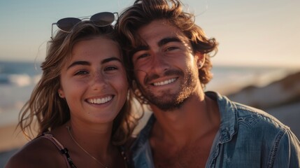 Obraz premium A pair of people enjoying the sunny day at the seaside