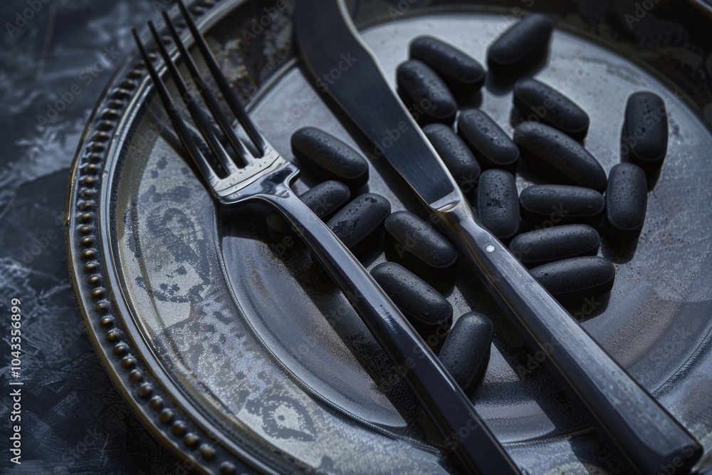 Poster a plate with a fork and knife set on it