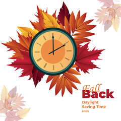 Fall Back. Set the clock to daylight saving time ends. Vector illustration with message	