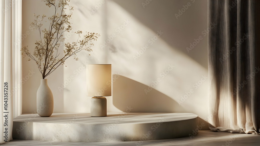 Poster minimalist table lamp with simple round base in contemporary interior setting