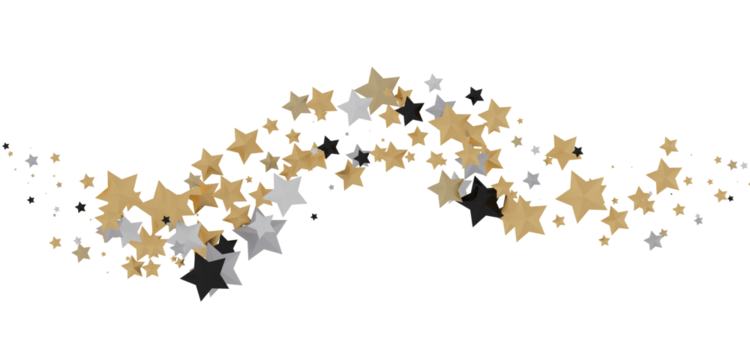 XMAS Banner with golden decoration. Festive border with falling glitter dust and stars.