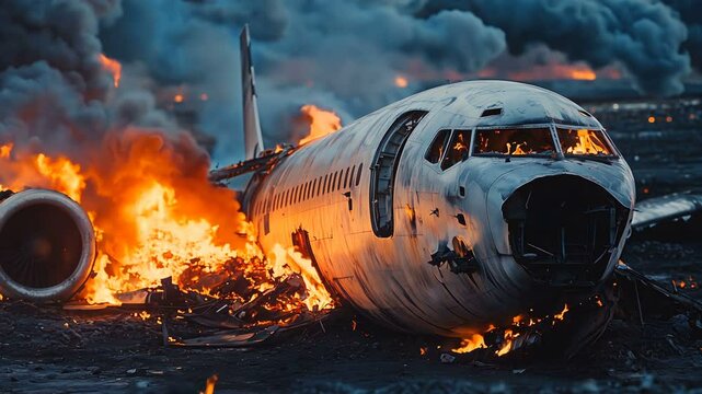 Tragic Plane Crash Leaves Devastation Amidst Fiery Ruins and Wreckage Everywhere