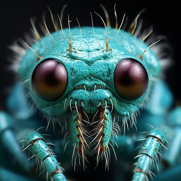Fly, insect, bug, super macro, front view, eyes, super detailed, microscope, nature, flying.